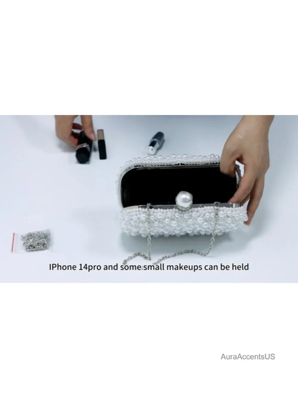 Pearl Clutch Purse Beaded Bag Small Bridal Evening Handbag